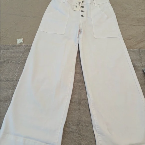 White Button-Fly Pants - Picture 3 of 6